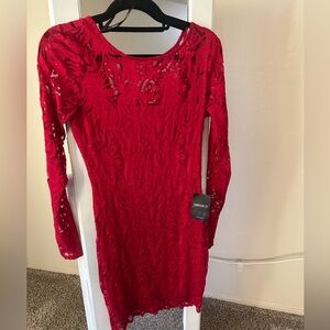 Red Lace Long Sleeve Dress